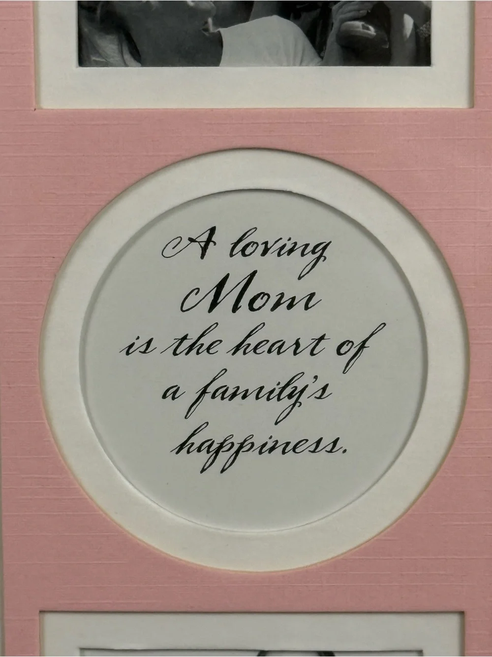 White Frame with Pink Mat Multi-Opening Photo Collage About 9” x 10.5”